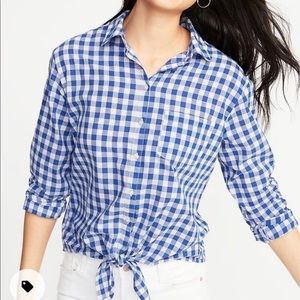 Old Navy Relaxed Gingham Tie-Hem Shirt